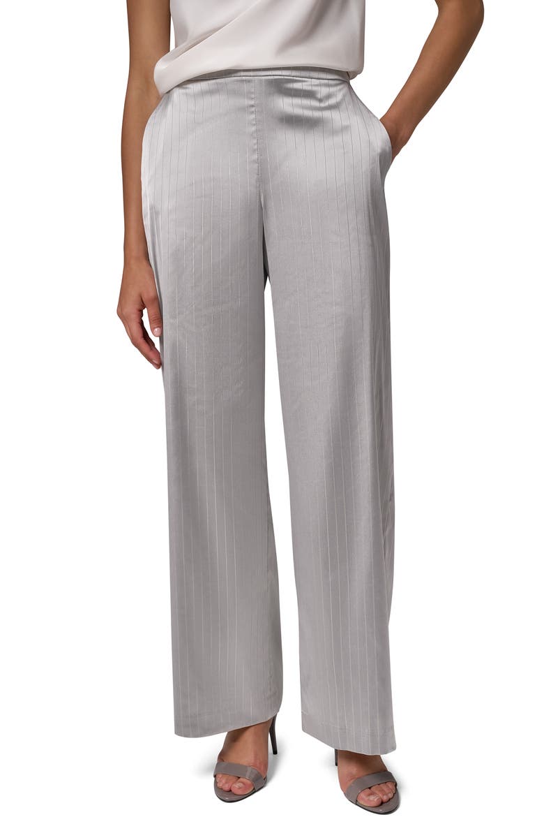 Metallic Pinstripe Pull On Wide Leg Pants, Main, color, GREY/ SILVER