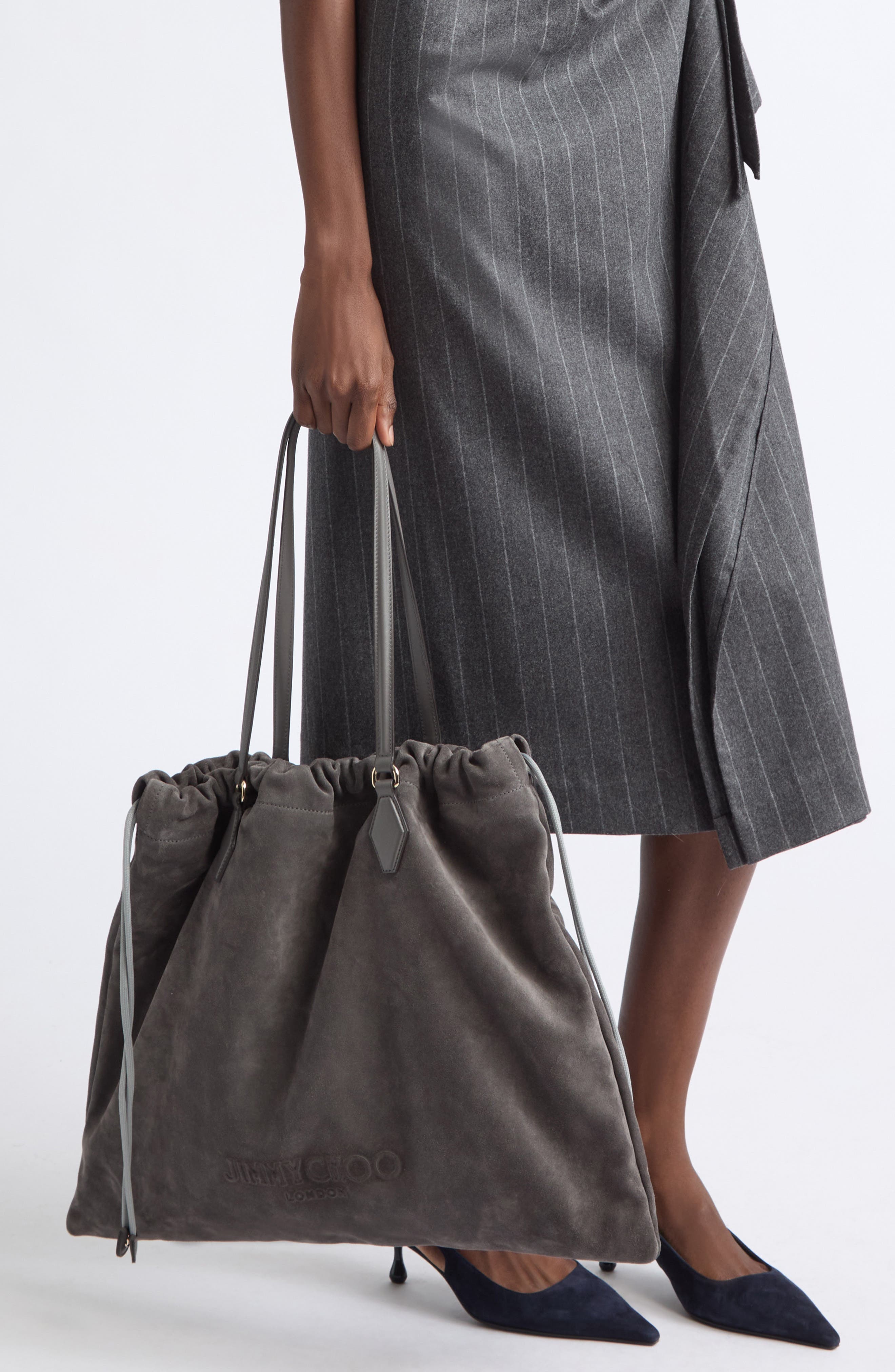 Large Suede Drawstring Tote, Alternate, color, STORM/ STORM/ LIGHT GOLD