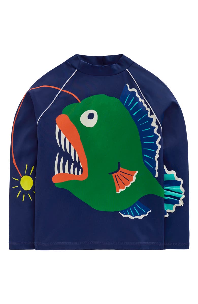 Mini Boden Kids' Sun Safe Fun Long Sleeve Rashguard, Main, color, Anglerfish Print