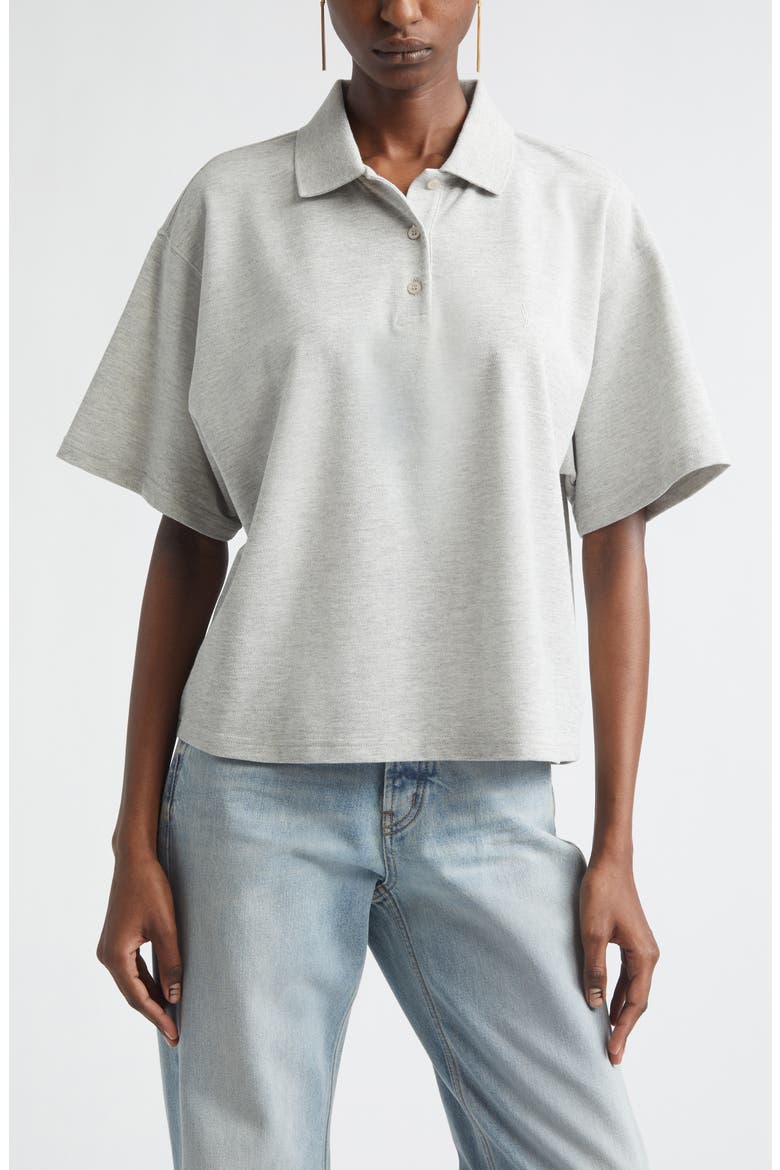 Oversize Cotton Blend Piqué Polo, Main, color, GRIS CHINE
