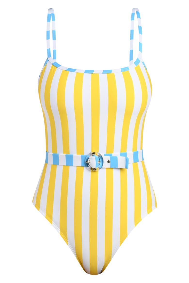 Coastal Belted Stripe One-Piece Swimsuit, Alternate, color, SOLEIL