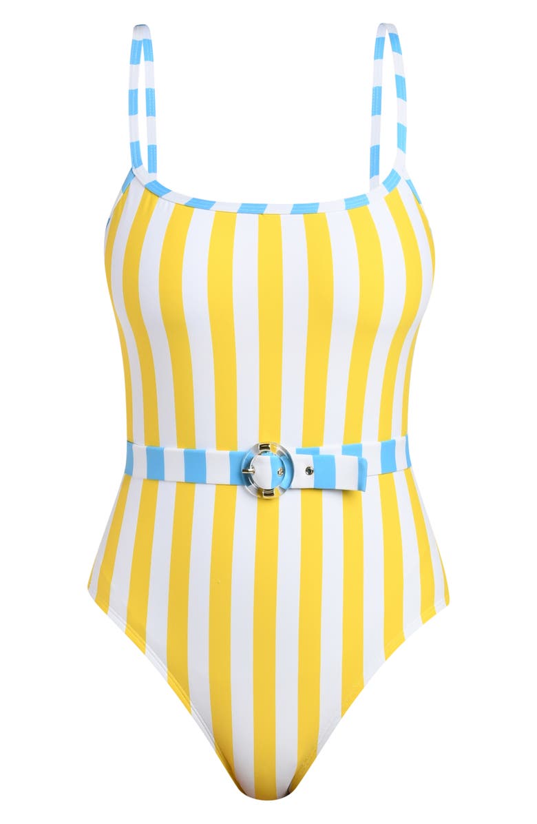 La Blanca Coastal Belted Stripe One-Piece Swimsuit, Alternate, color, Soleil