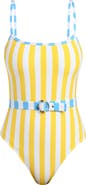 La Blanca Coastal Belted Stripe One-Piece Swimsuit