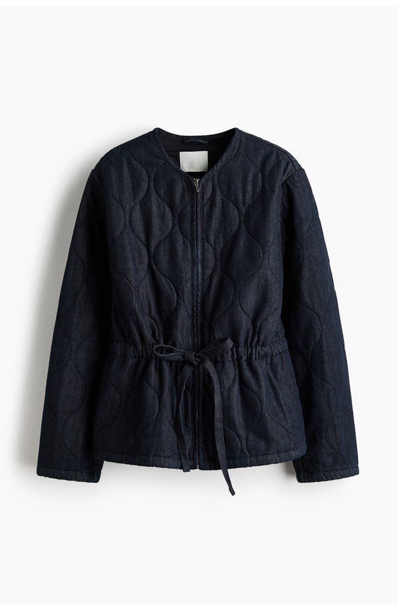 H&M Quilted Denim Jacket, Main, color, Dark Denim Blue