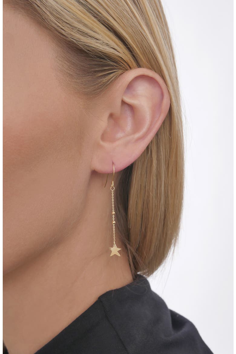 14K Gold Star Drop Earrings, Alternate, color, 14KYG
