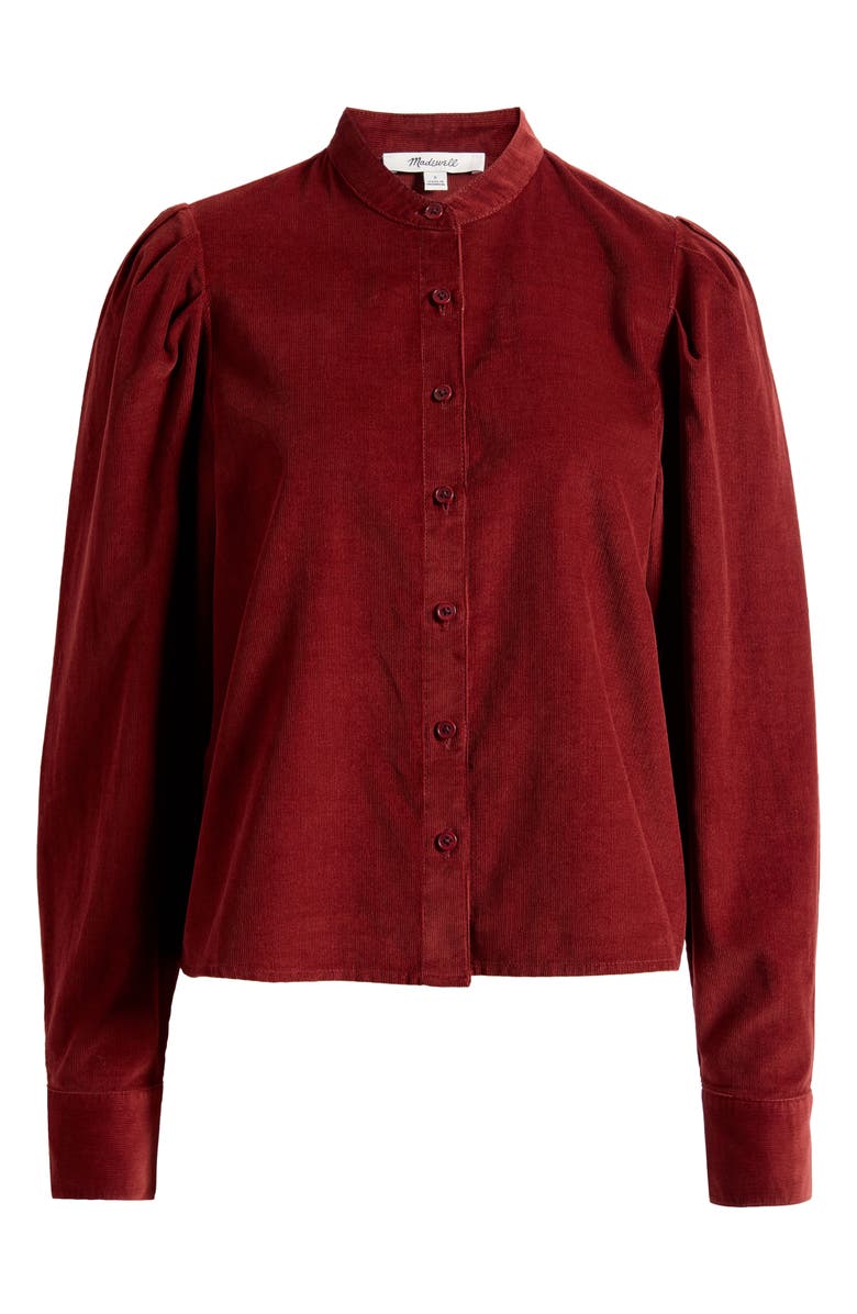 Madewell Puff Sleeve Corduroy Button-Up Shirt, Alternate, color, Deep Redwood