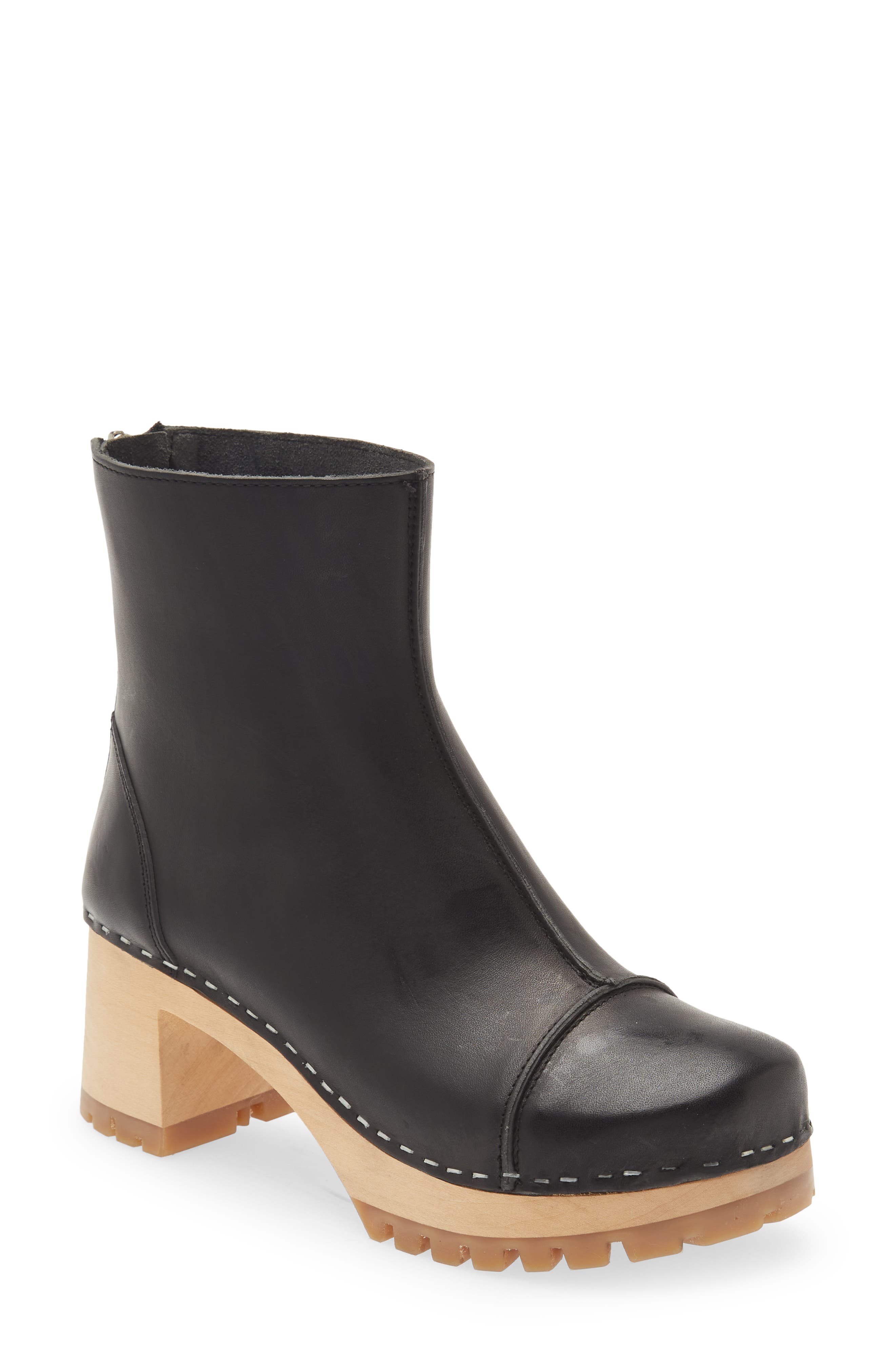 Swedish Hasbeens Stitchy Block Heel Bootie, Main, color, 