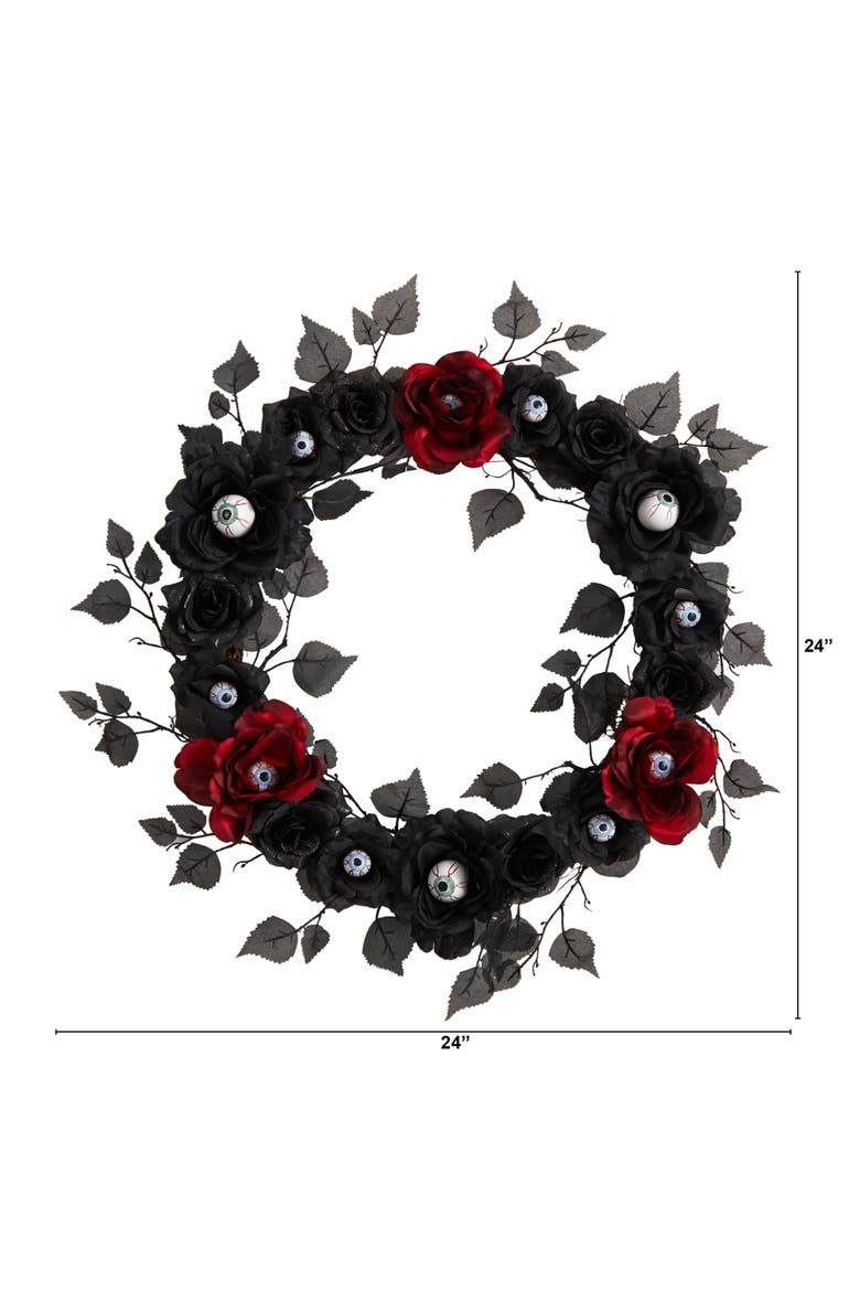 24-in Eyeball Rose Halloween Artificial Wreath, Alternate, color, Black