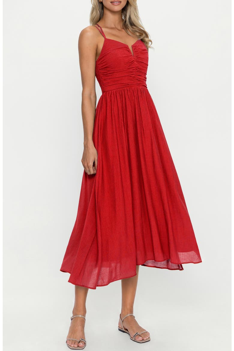Smocked Strappy Sleeveless Midi Dress, Alternate, color, RED