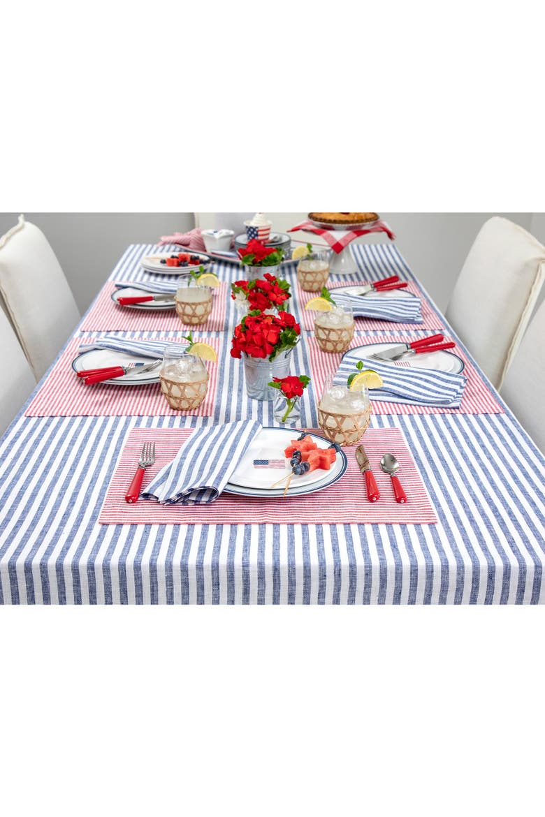Linen Tablecloth - Amalfi Stripe, Alternate, color, Navy and White