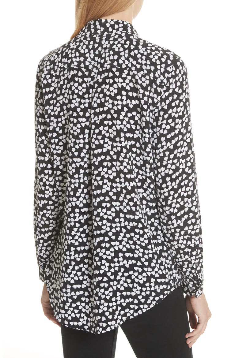 Essential Heart Print Silk Shirt, Alternate, color, TRUE BLACK-BRIGHT WHITE