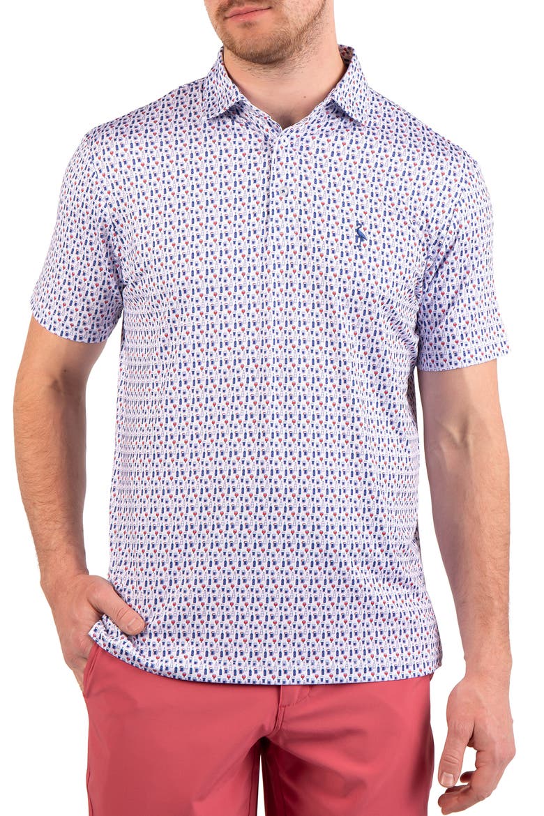 Bottoms Up Print Performance Polo, Main, color, BLUE/RED