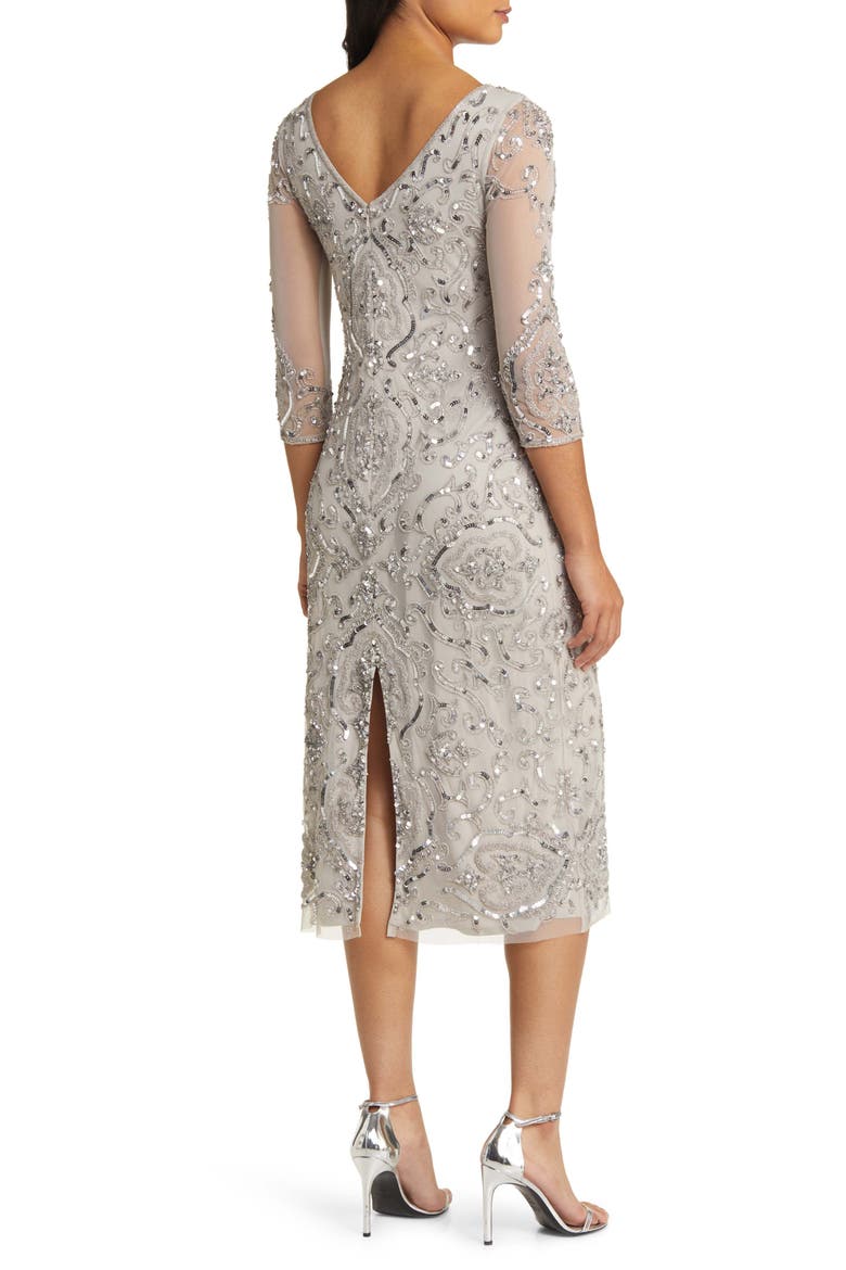 Sequin & Beaded Cocktail Sheath Dress, Alternate, color, SILVER