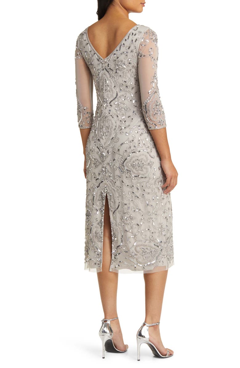 Pisarro Nights Sequin & Beaded Cocktail Sheath Dress, Alternate, color, Silver