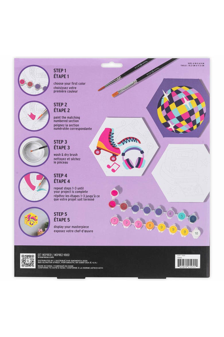Acrylic Mini Paint By Number Kit, Retro 70's, Hexagon 6 x 6 Inches, Alternate, color, Multicolored