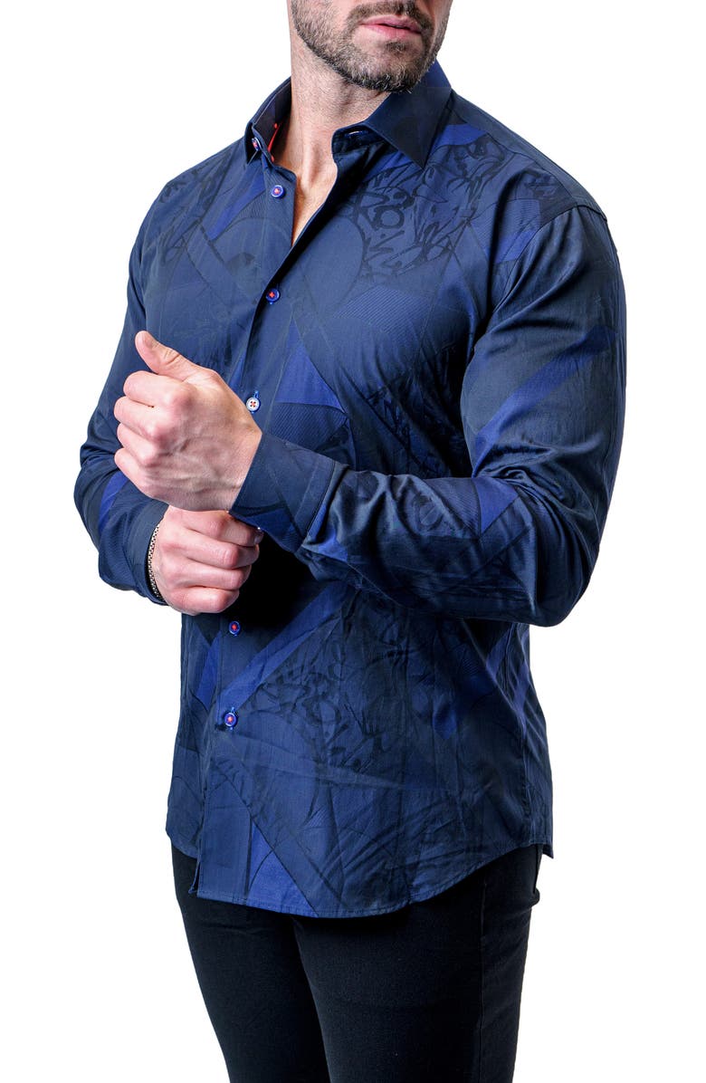 Maceoo Fibonacci Dark Blue Contemporary Fit Button-Up Shirt, Alternate, color, Blue