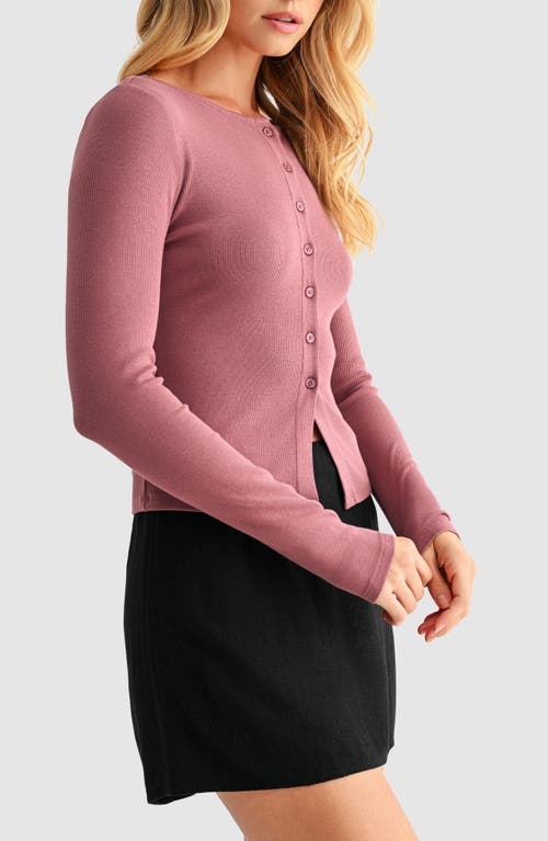 Lush Long Sleeve Button Front Crop Top In Brown