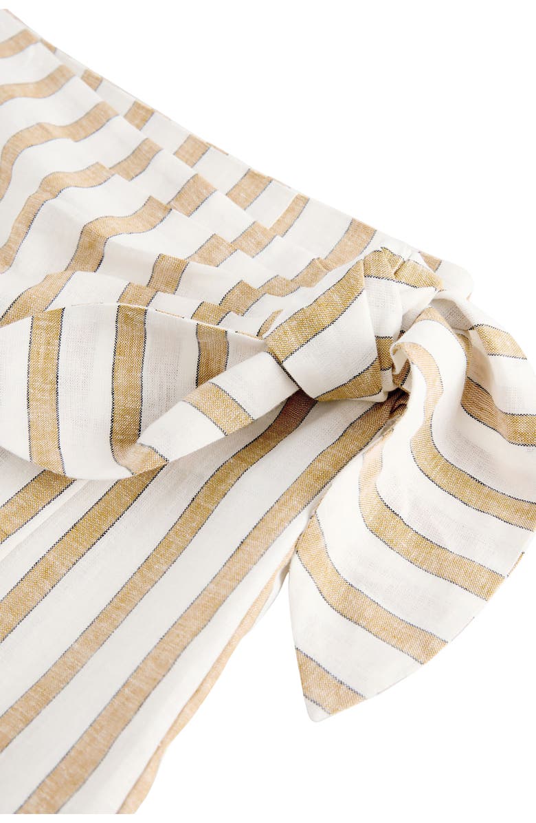 NEXT Stripe Linen Blend Faux Wrap Midi Skirt, Alternate, color, Neutral