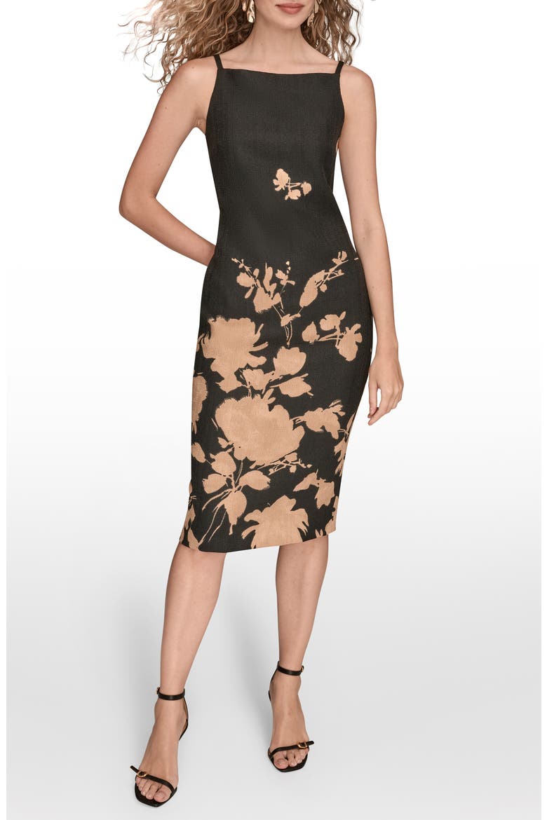 Floral Print Sheath Dress, Main, color, BLACK/GOLD FOIL