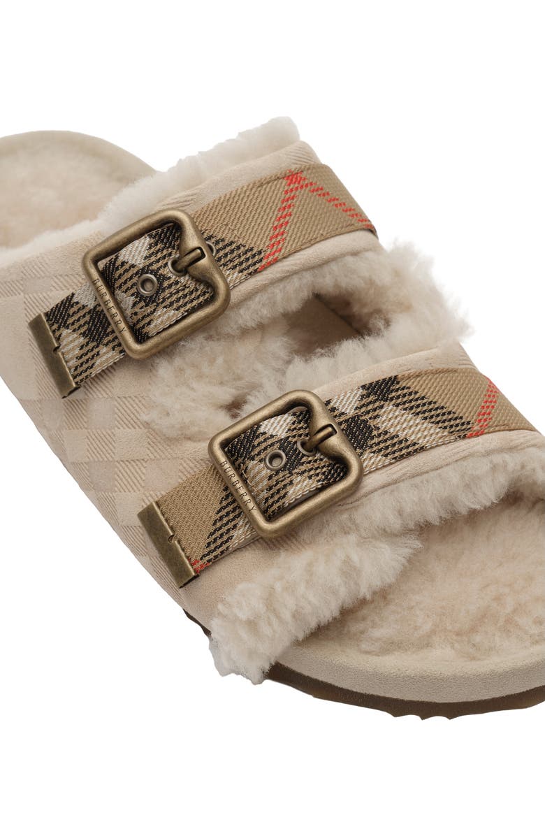 Burberry Check Shearling Urchin Sandals, Alternate, color, Blonde Beige