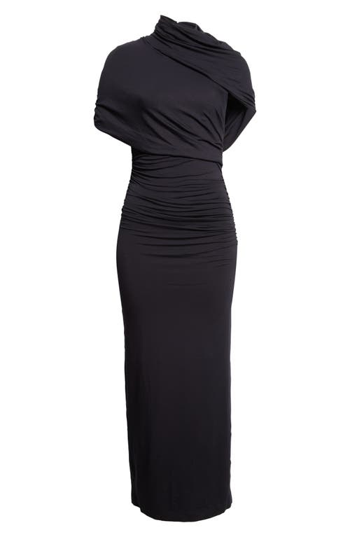Reiss Azure Ruched Mock Neck Maxi Dress In Black