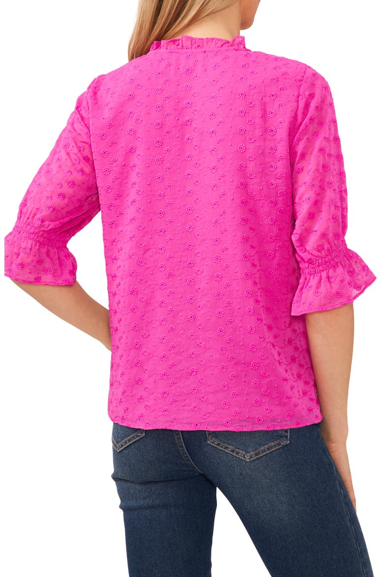 Eyelet Embroidered Ruffle Trim Blouse, Alternate, color, MAGENTA GLOW