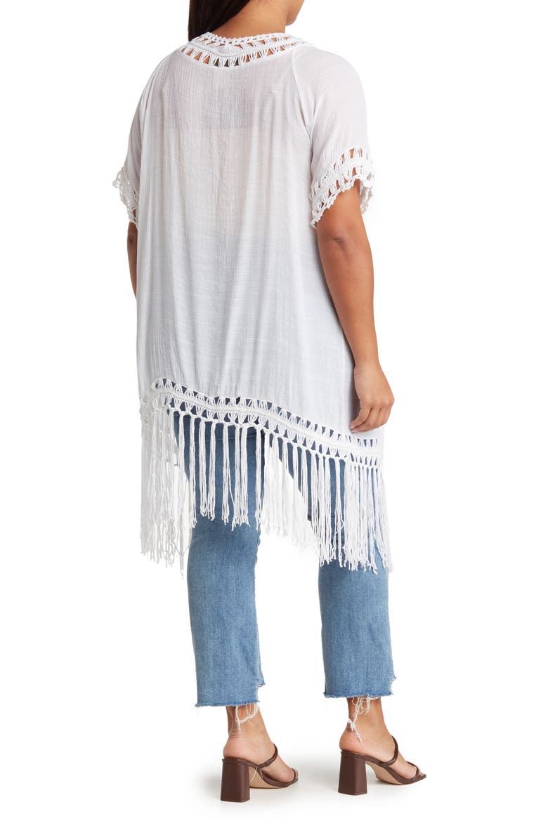 Forgotten Grace Crochet Trim Fringe Hem Duster, Alternate, color, White