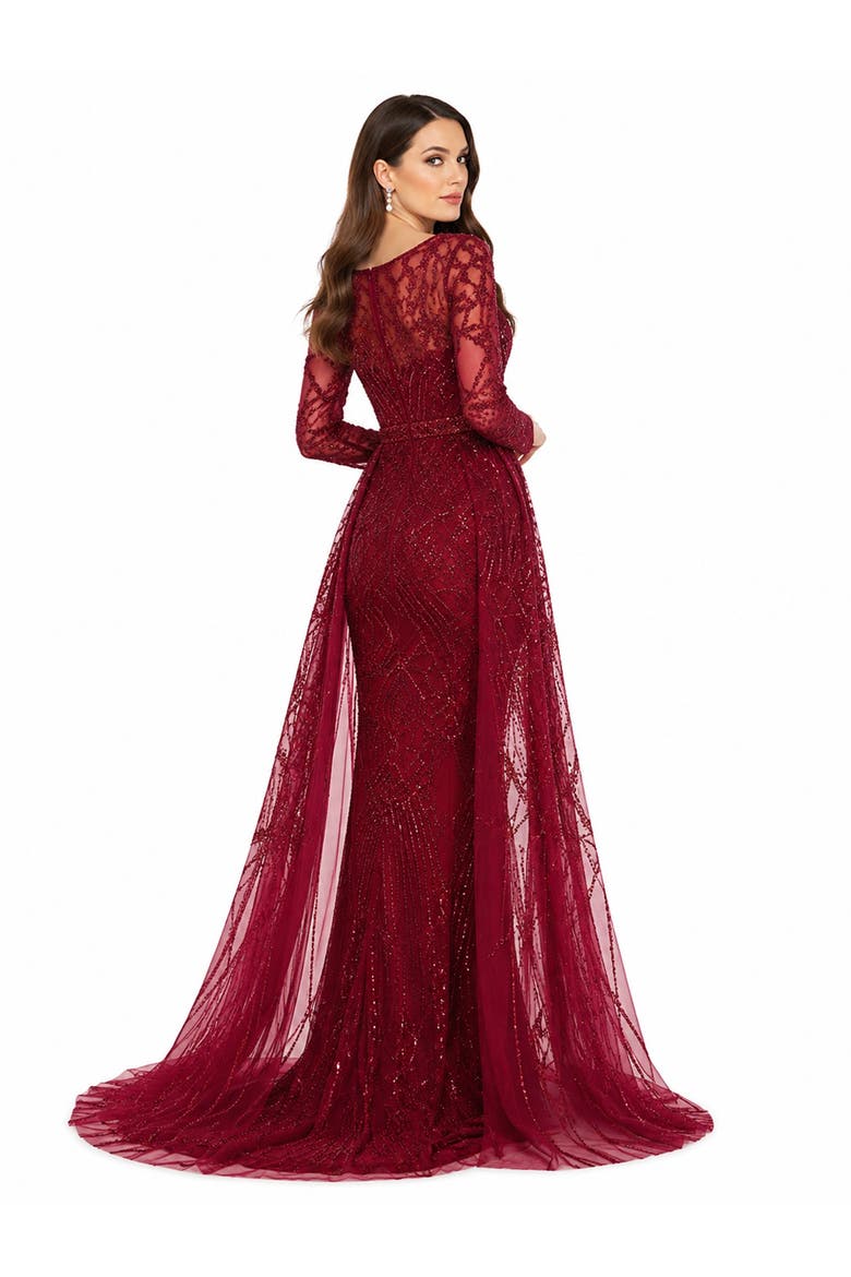 Beaded Faux-Wrap V-Neck Bridal Gown, Alternate, color, Dark Red