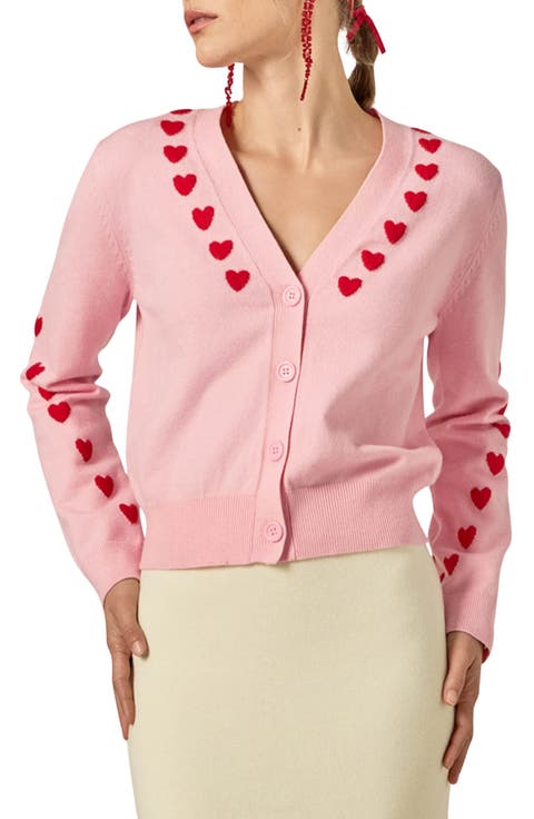 Heart V-Neck Crop Cardigan