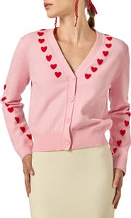 English Factory Heart V-Neck Crop Cardigan