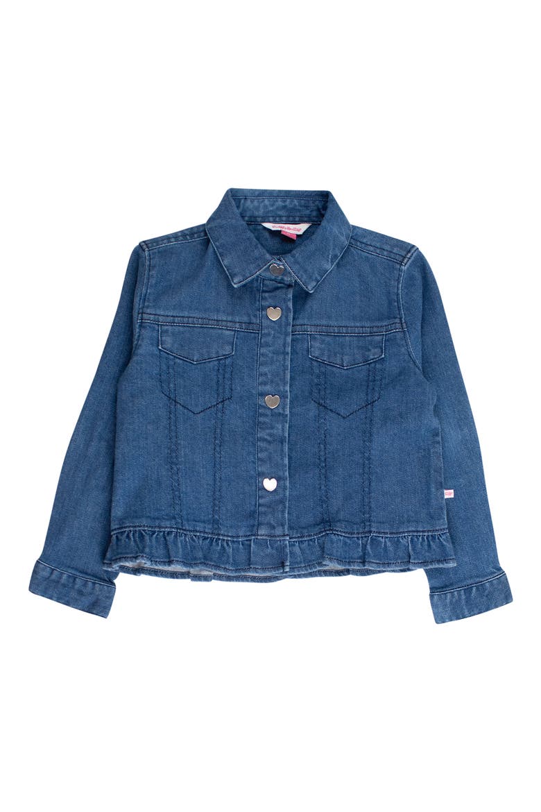 Kids' Ruffle Hem Denim Jacket, Main, color, BLUE