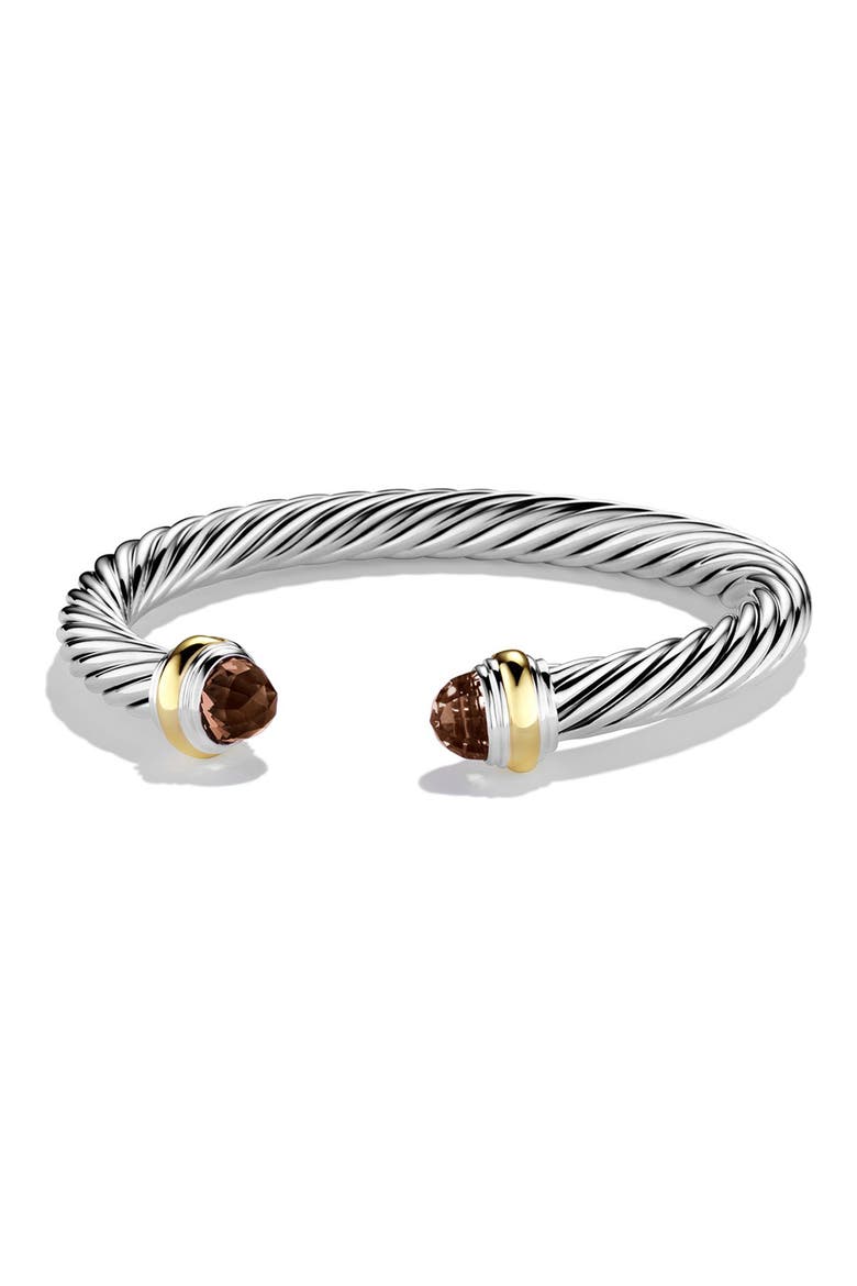 Classic Cable Bracelet in Sterling Silver with 14K Gold & Prasiolite, 7mm, Main, color, SMOKY QUARTZ