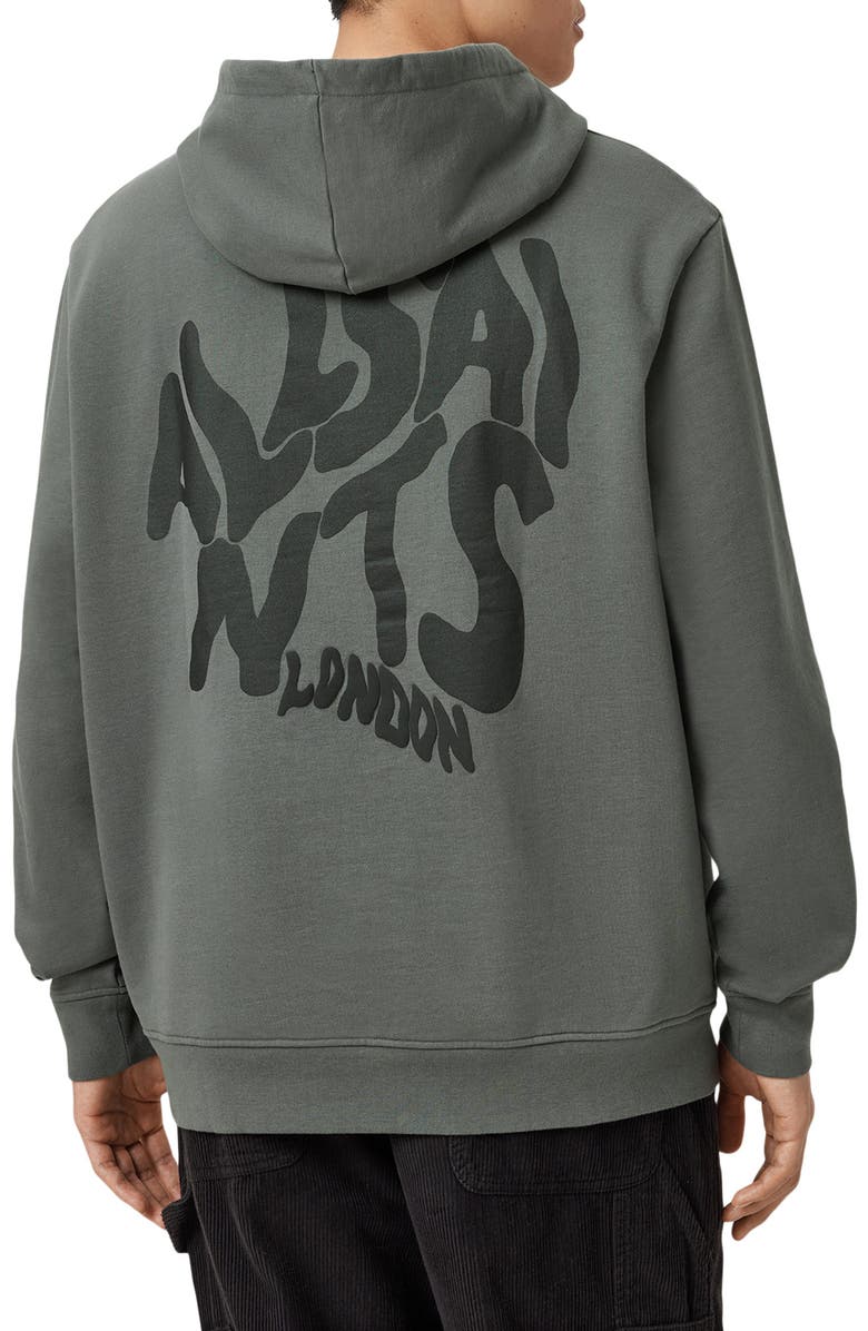 AllSaints Orlando Logo Cotton Graphic Hoodie, Alternate, color, Gastor Green