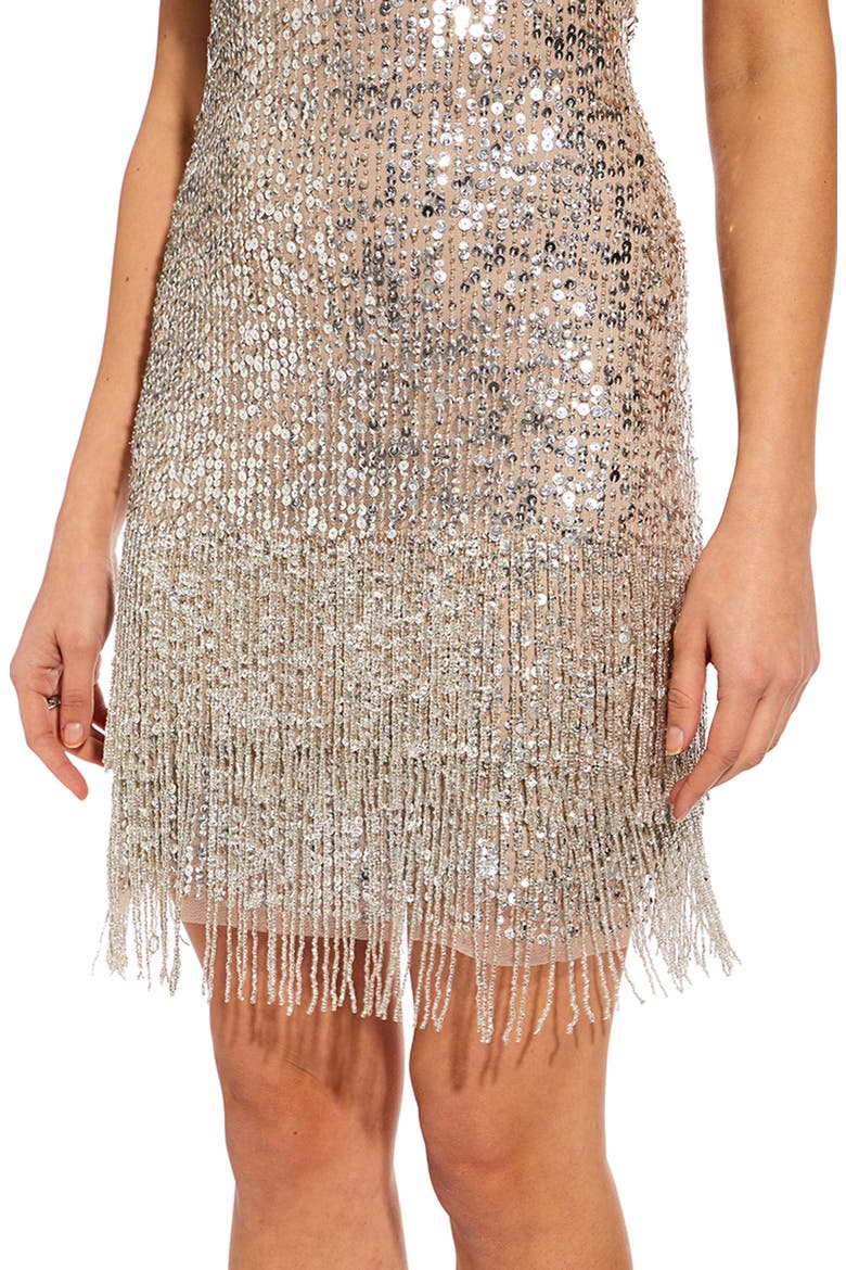 Beaded Fringe Sequin Cocktail Dress, Alternate, color, SILVER
