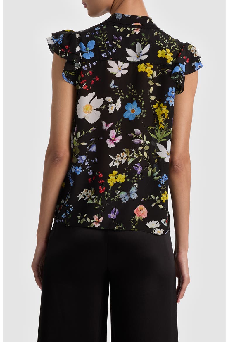 Arlette Floral Flutter Sleeve Button-Up Top, Alternate, color, TWISTING VINES BLACK