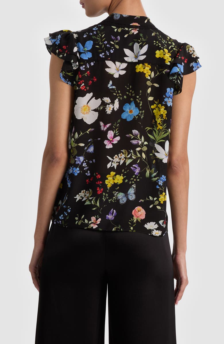 Alice + Olivia Arlette Floral Flutter Sleeve Button-Up Top, Alternate, color, Twisting Vines Black