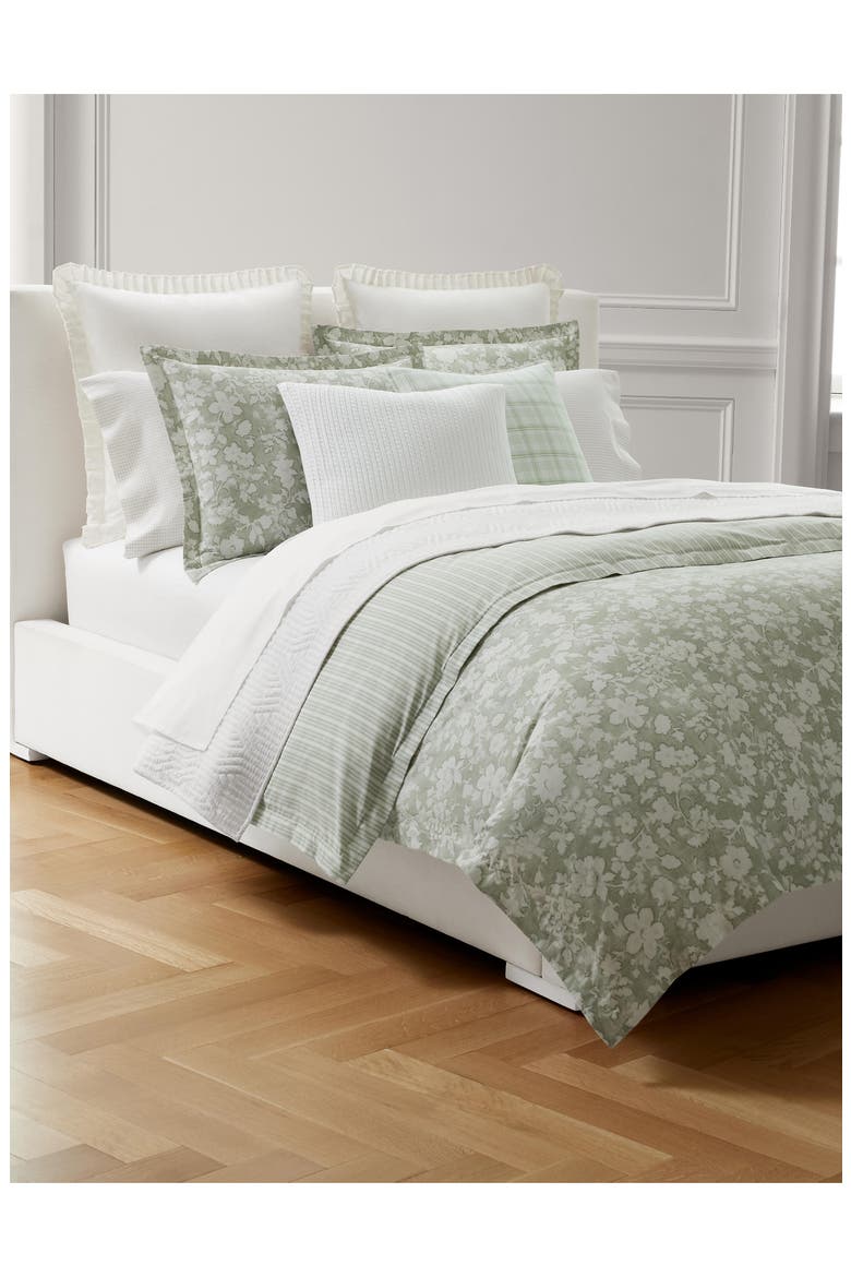 Heather Floral & Stripe Reversible Cotton Comforter & Sham Set, Alternate, color, GREEN