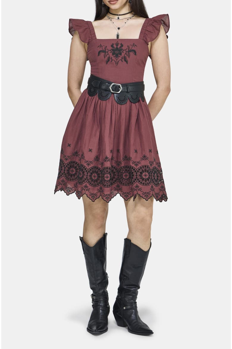 Noirette Broderie Mini Dress, Main, color, Black