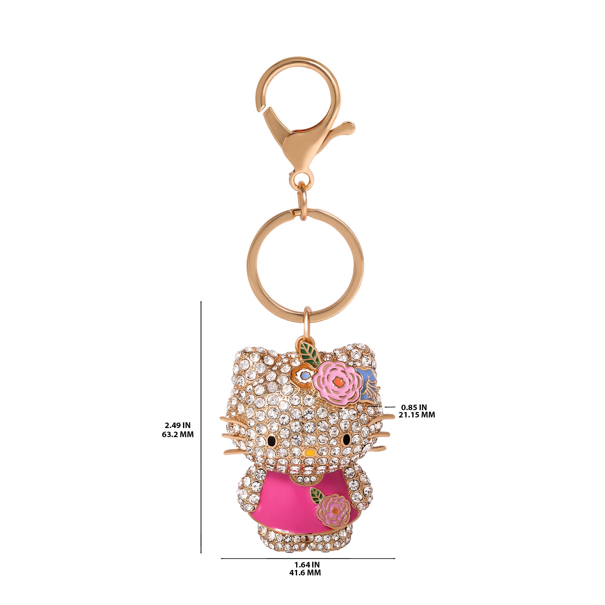 Hello Kitty Sanrio Hello Kitty Pink Crystal Flower Bling Keychain Bag Charm, Alternate, color, Pink/Gold