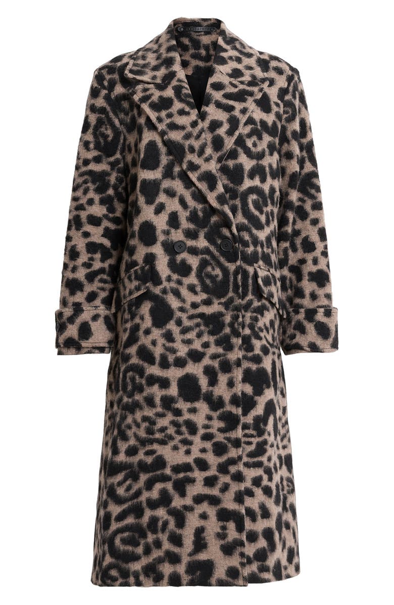 AllSaints Mabel Leopard Print Double Breasted Coat, Alternate, color, 