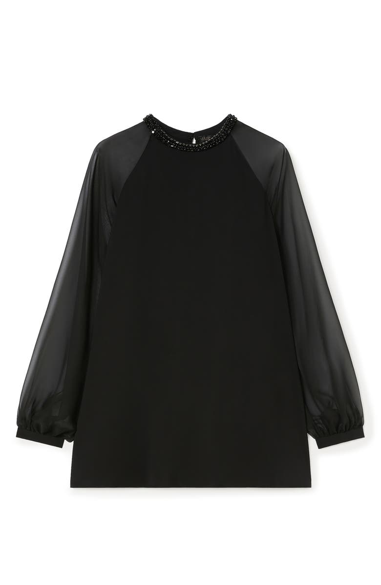 Marina Rinaldi Cambusa Bead Neckline Sheer Sleeve Cady Top, Alternate, color, Black