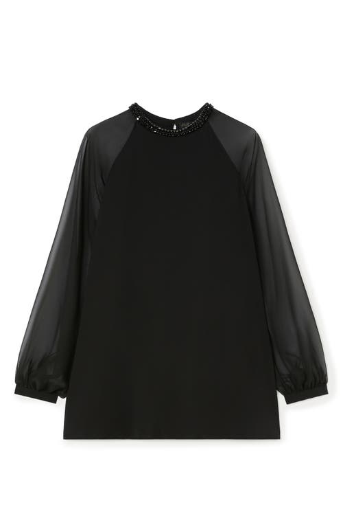 Marina Rinaldi Cambusa Bead Neckline Sheer Sleeve Cady Top In Black