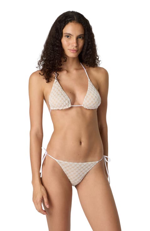 Triangle Bikini In Lamé Viscose With Raschel Workmanship