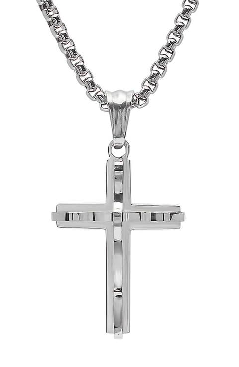 Men's Double Layered Cross Pendant Necklace