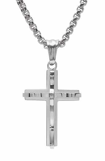 Men's Double Layered Cross Pendant Necklace