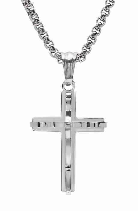 Men's Double Layered Cross Pendant Necklace