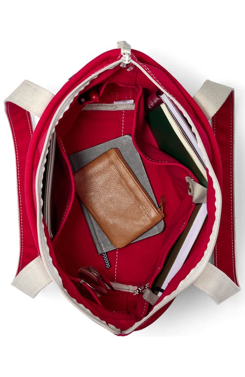 Lands' End Zip Top Long Handle Canvas Tote Bag In Red
