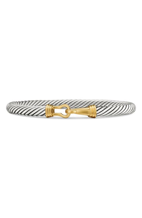 Buckle Classic Cable Bracelet in Sterling Silver with 14K Yellow Gold, 5mm