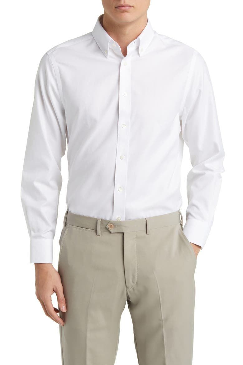 Slim Fit Non-Iron Solid Twill Button-Down Dress Shirt, Main, color, WHITE