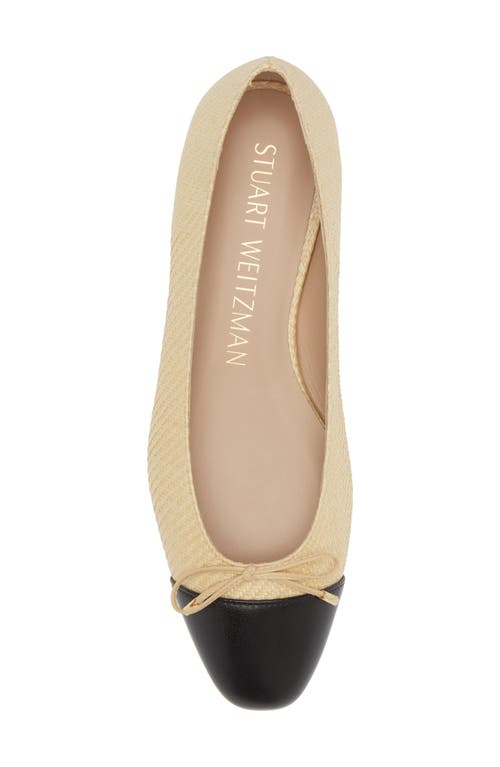 Stuart Weitzman Sleek Bow Ballet Flats Yellow Raffia And Leather In Wheat/black